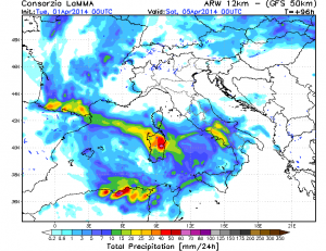 Di conseguenza precipitazioni che colpiscono il centro sud Italia.