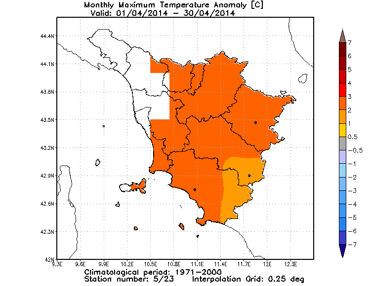 Anomalie temperature massime aprile 2014