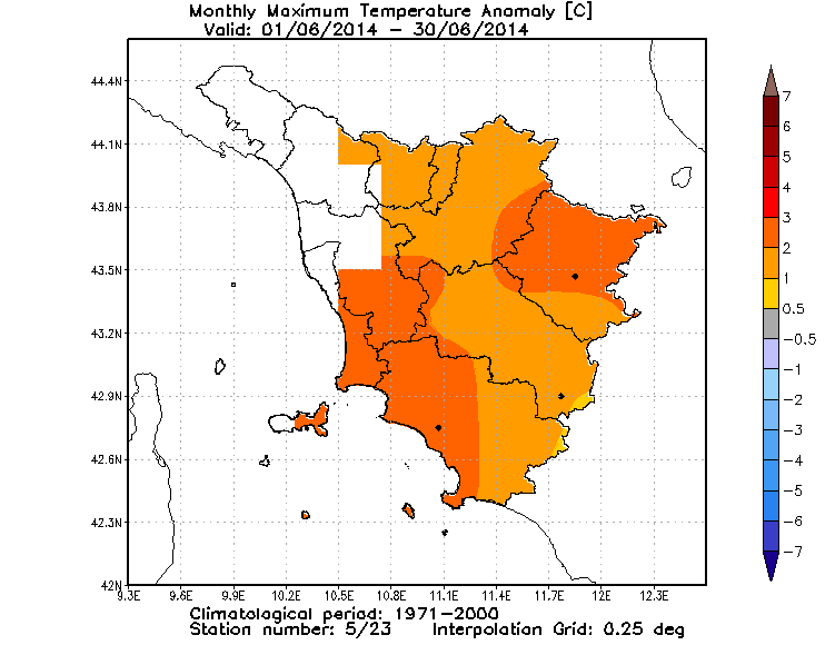 Anomalie temperature massime giugno 2014