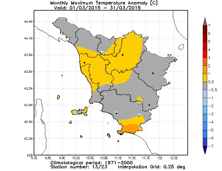 anomalie temperature massime toscana marzo 2015