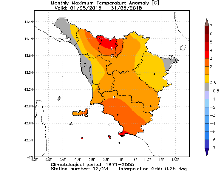 anomalie temperature massime toscana maggio 2015