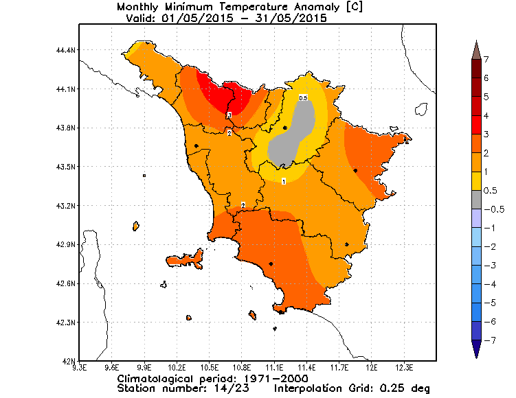 anomalie temperature minime toscana maggio 2015