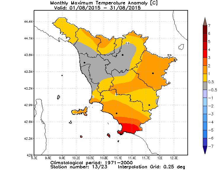 Anomalie temperature massime agosto 2015